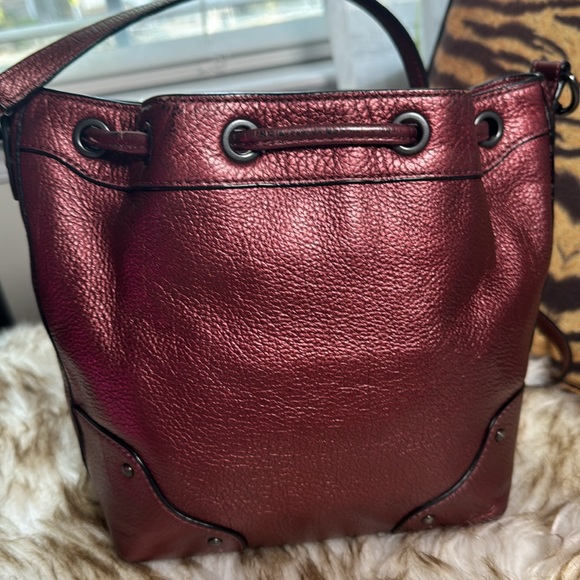 Coach baby Mickie Metallic Burgundy Drawstrings Bucket Bag - Picture 9 of 12